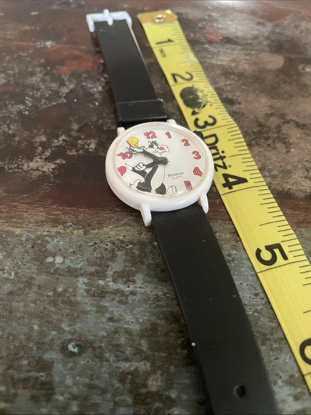 Armitron Black Strap White Case Tweety & Sylvester Dial Watch